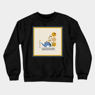 Teapot and stars - blue and yellow Crewneck Sweatshirt